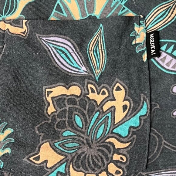 Molokai Surf Men's Medium  Wild Flower Button-Down Gray Floral Rayon Pocket - Picture 5 of 16